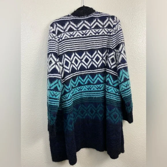 Lane Bryant Knit Open front Sweater Cardigan Blue black Aztec Boho Plus 22/ 24 - Picture 9 of 10